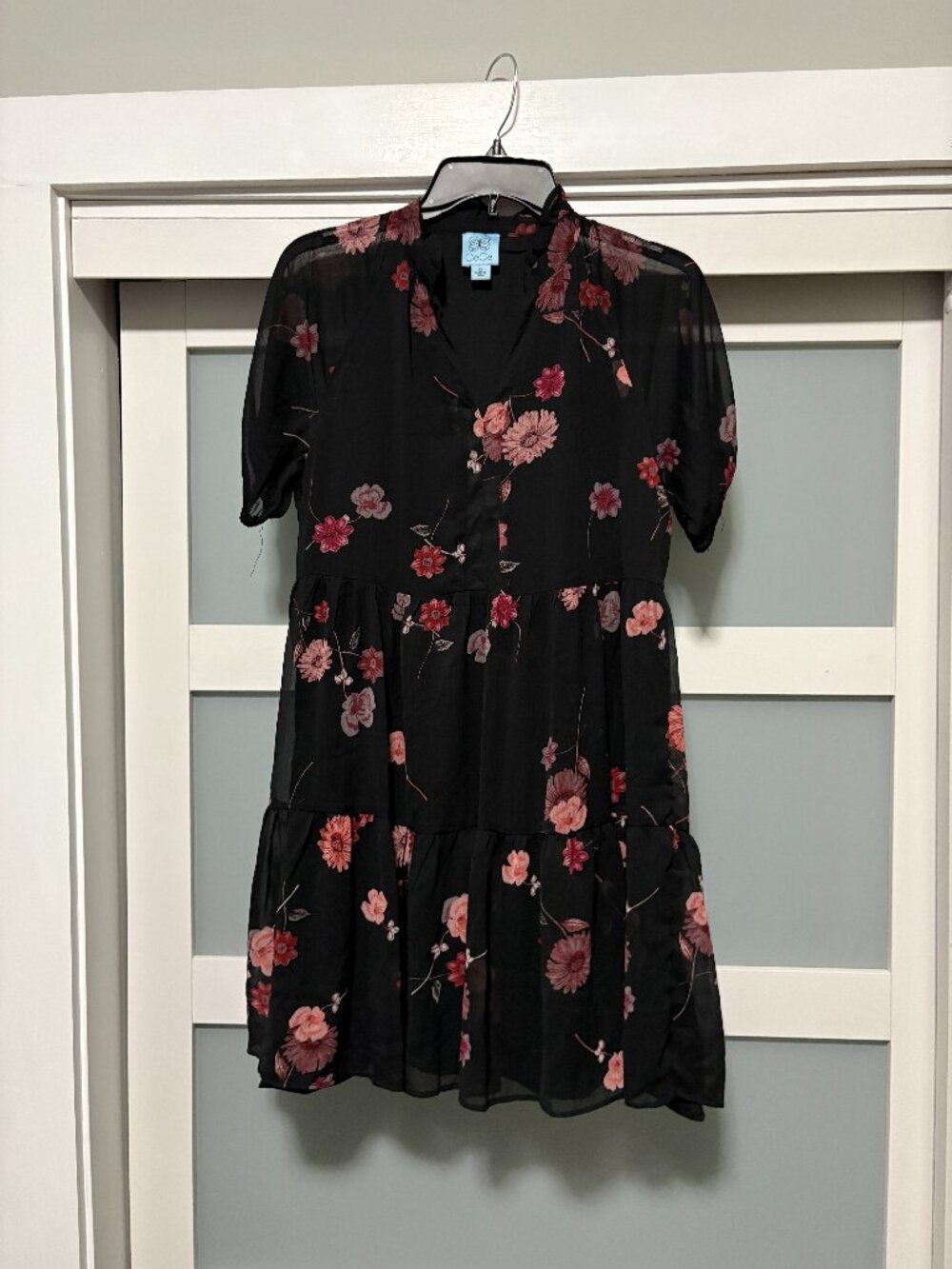 CeCe Ladies Dress Ruffle Mini sz XS Black Floral Lined Cute